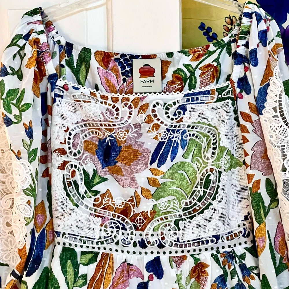 🌺🎉HP🎉🌺 NWOT Farm Rio Summer Garden Lace Midi Dress - Picture 10 of 16
